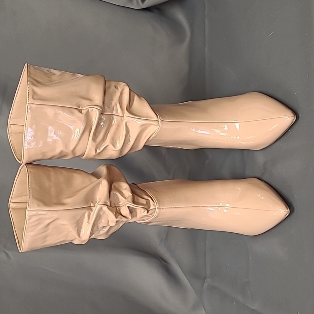 Coutgo Women's High Stiletto Slouchy Riding Boots, Tan, Size 9.5